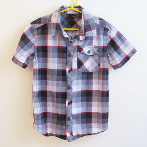 Fission Boy-Front Button Plaid Shirt-Black-Red-8 S